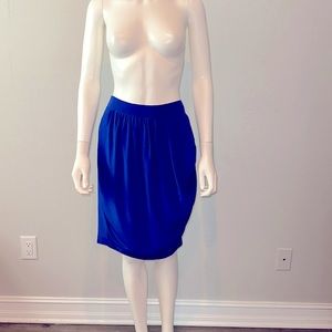 MEGAN PARK Anthropologie cobalt blue silk draped knee length hi waist skirt XS